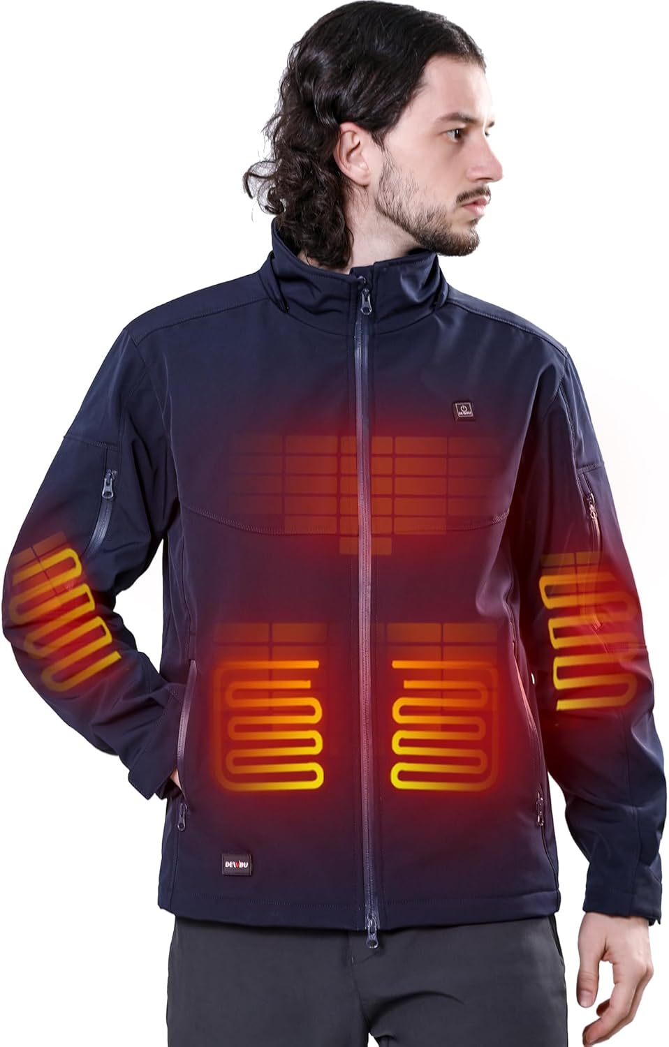 DEWBU Soft Shell Heated Jacket for Men with 12V Battery Pack and Detachable Hood...