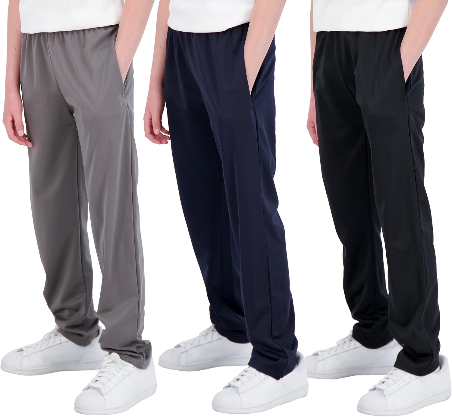 Real Essentials 3 Pack: Boys' Tricot Open Bottom Fleece-Lined Sweatpants with Po...