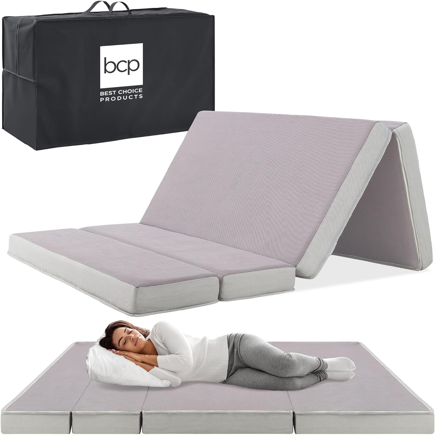 Best Choice Products 4in Portable Full-Size Mattress, Folding Mattress Topper fo...