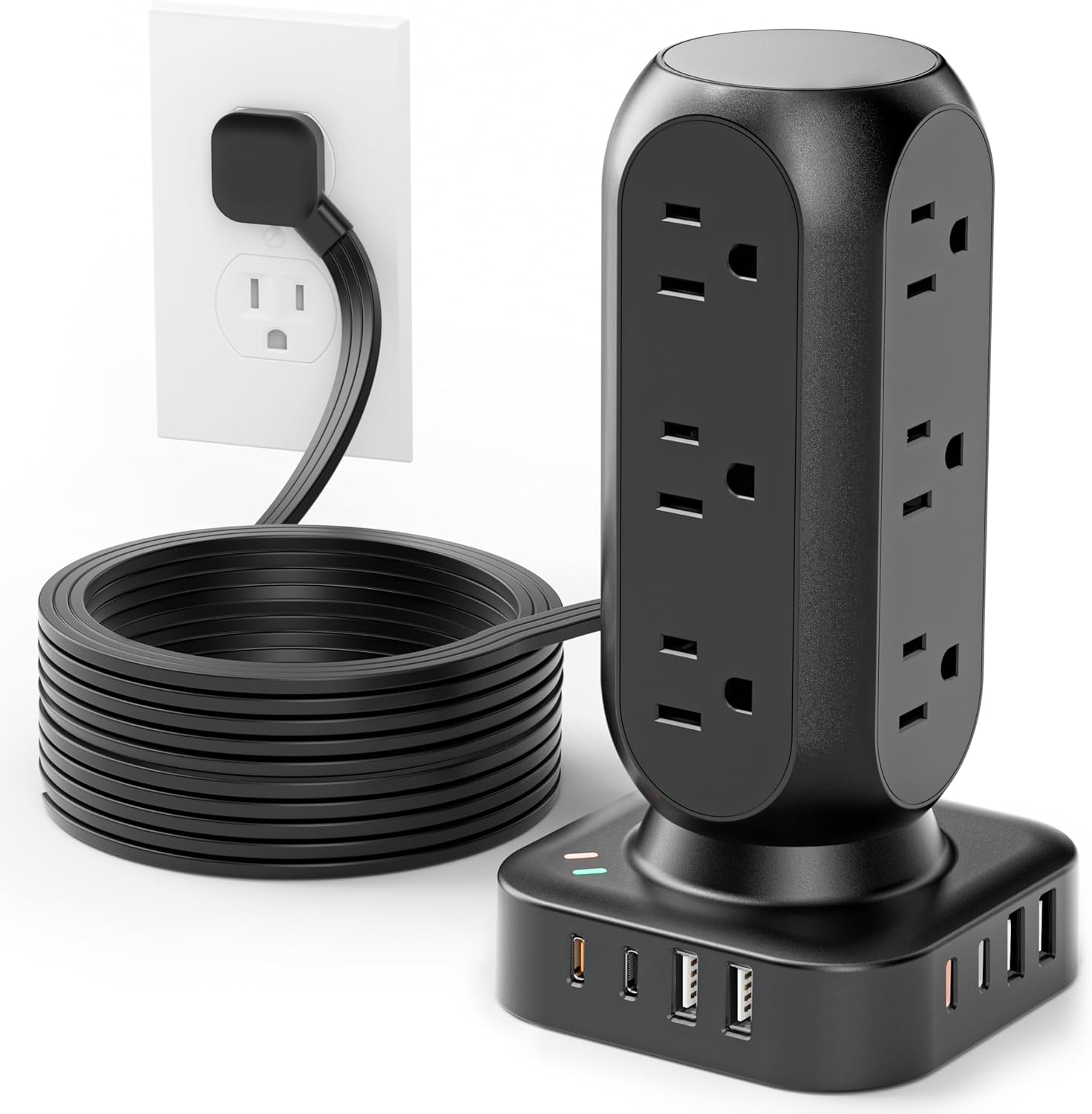 Flat Plug Power Strip Tower, TenTrend Dual PD 20W USB-C Surge Protector with 12...