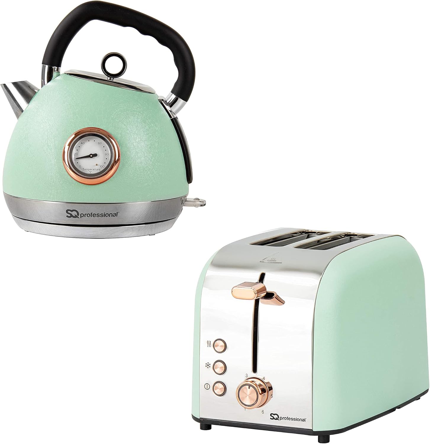 SQ Professional Breakfast Set 2pc Kettle with Rose Gold Accents & Temperature Di...