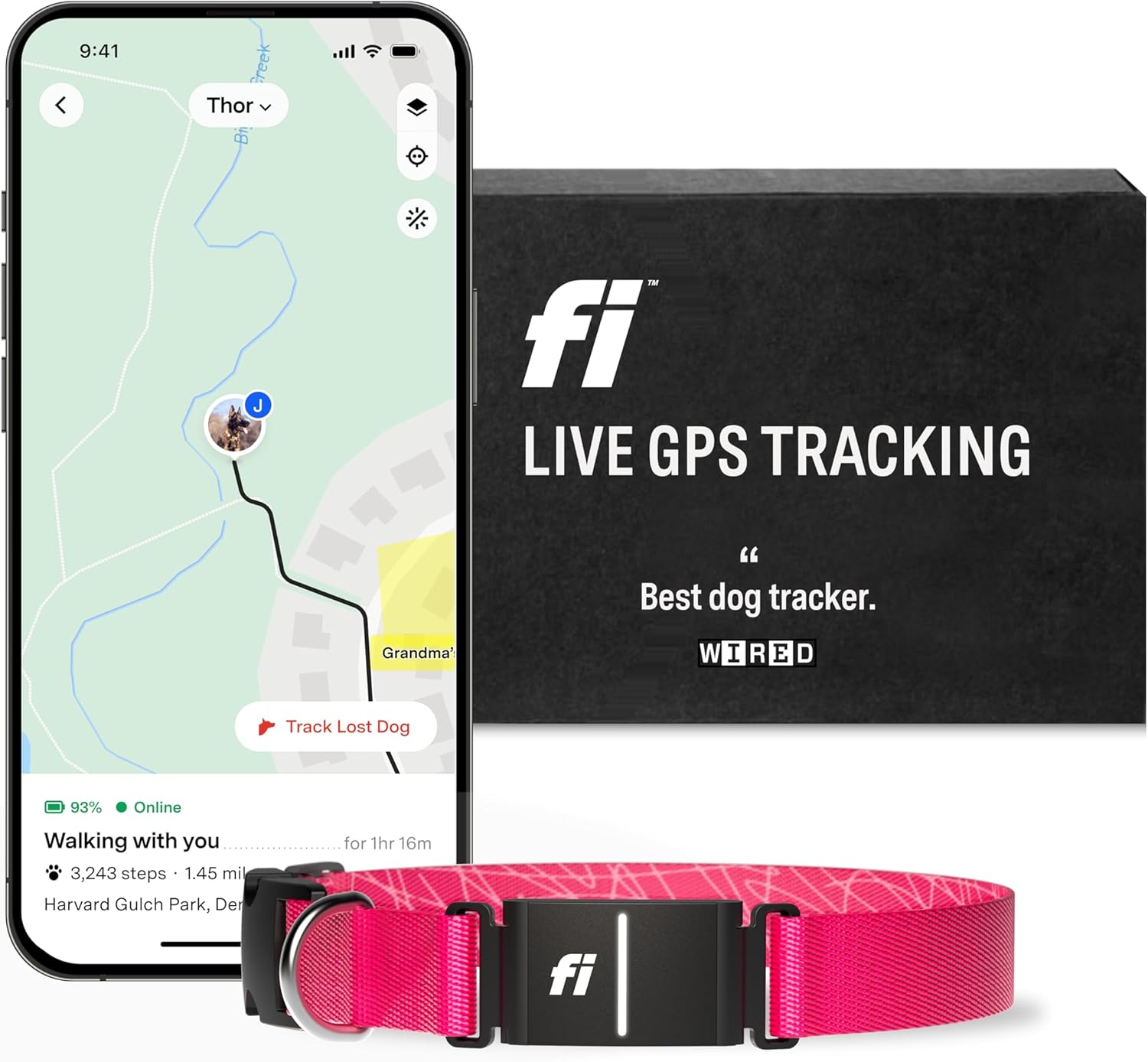 Fi Series 3 Smart Dog Collar - GPS Dog Tracker and Activity & Health Monitor, Wa...