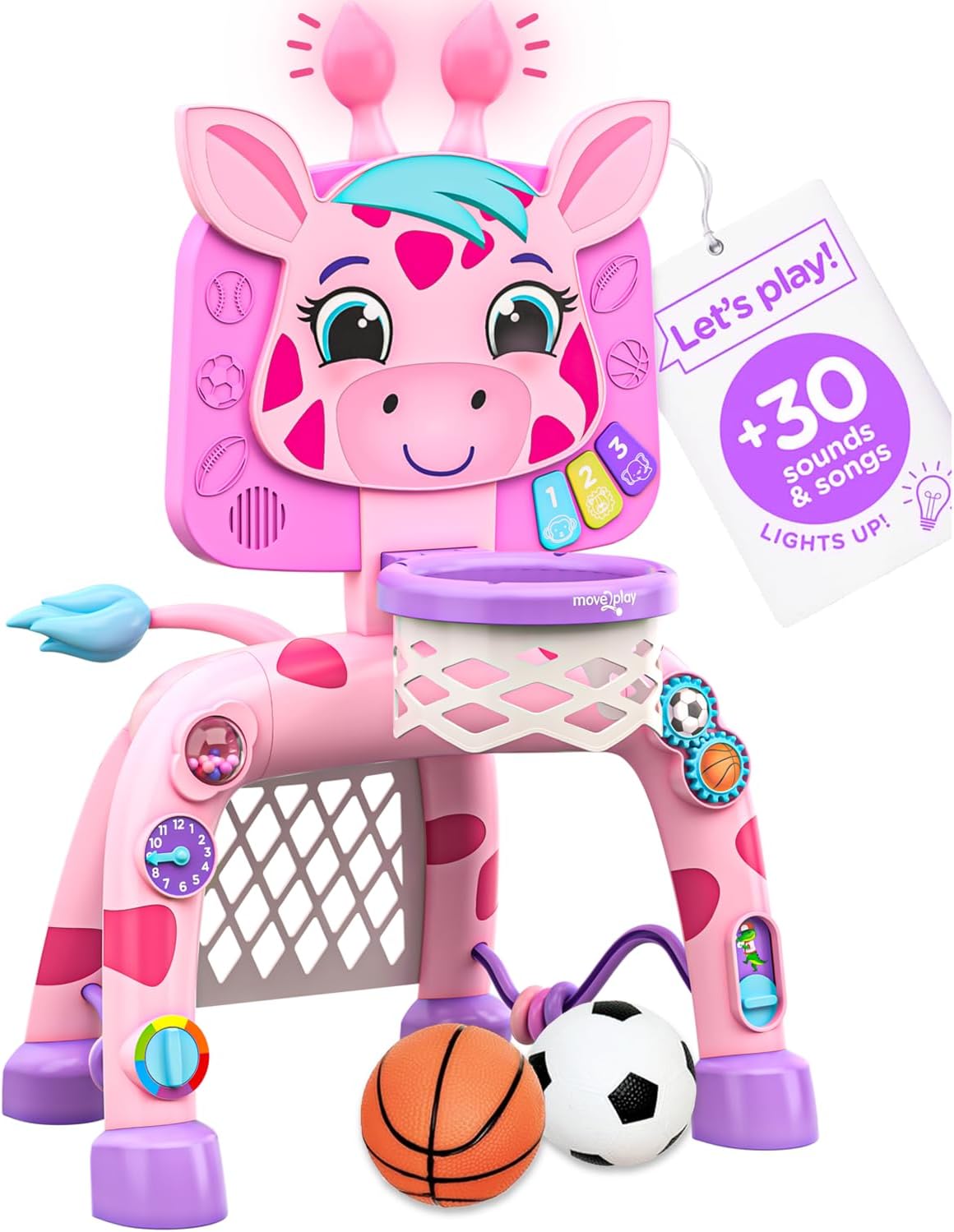 Move2Play, Giraffe Basketball Hoop & Soccer Goal Activity Center | 30+ Sounds &...