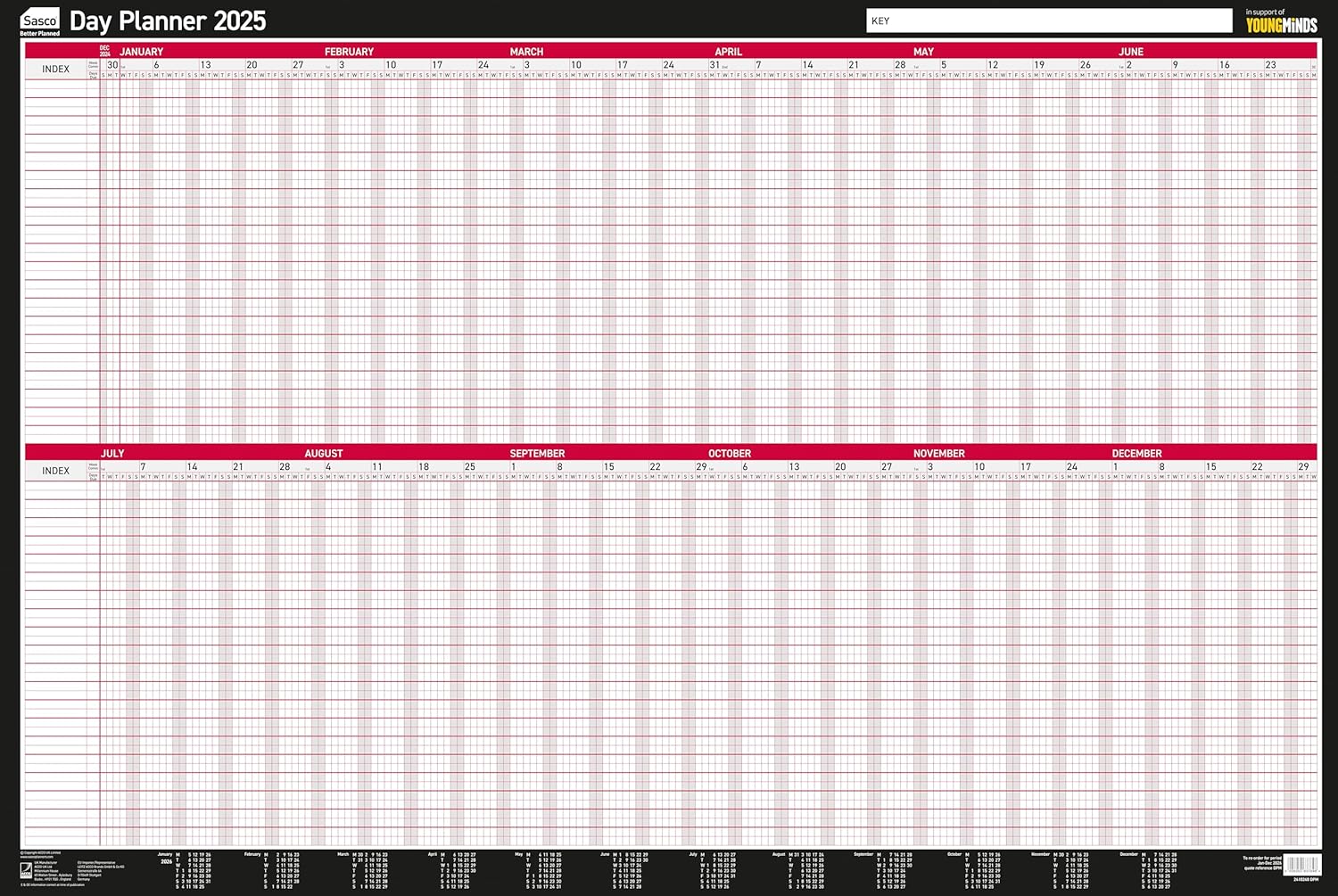 Sasco 2025 Daily Planner, Yearly Wall Planner Set, Large Whiteboard Style Dry Er...