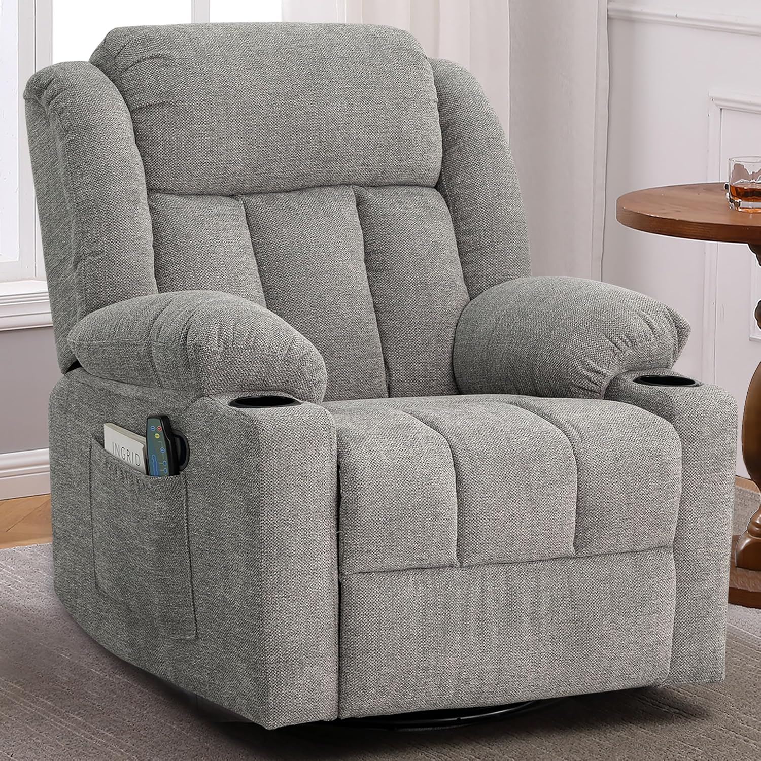 Rocker Swivel Recliner Chair for Adults, Overstuffed Large Manual Recliner Glide...