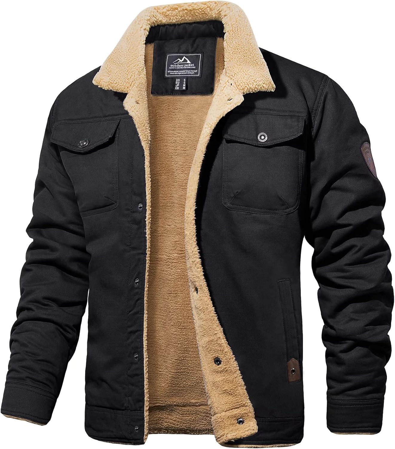 MAGCOMSEN Men's Winter Jacket Lined Sherpa Jacket Warm Trucker Coat Multi Pocket...
