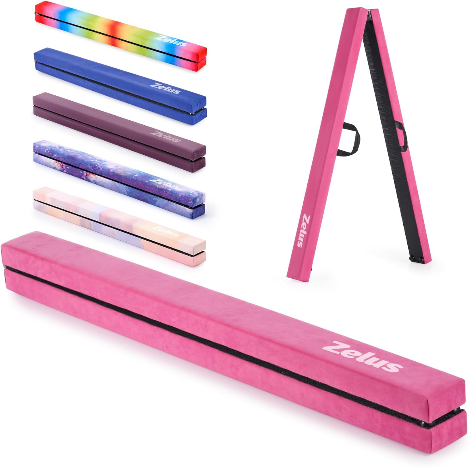 ZELUS 8' Folding Gymnastics Balance Beam, Floor Balance Beam w/Carry Handles Ant...