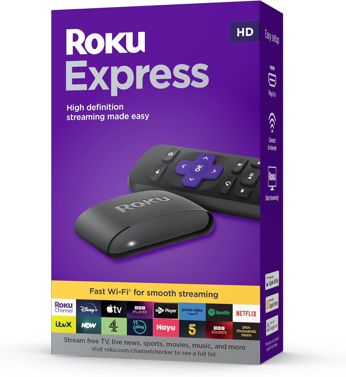 Roku Express (New, 2023) HD Streaming Device with High-Speed HDMI Cable and Stan...