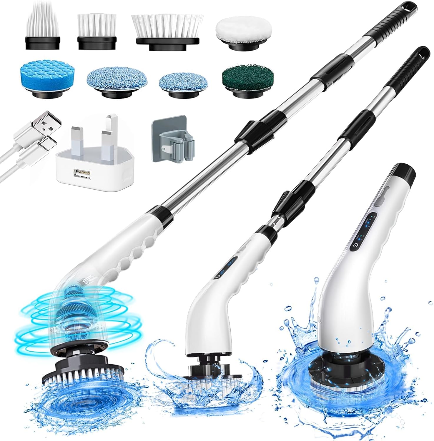 Electric Spin Scrubber,Shower Scrubber Cordless Cleaning Brush with 8 Replaceabl...