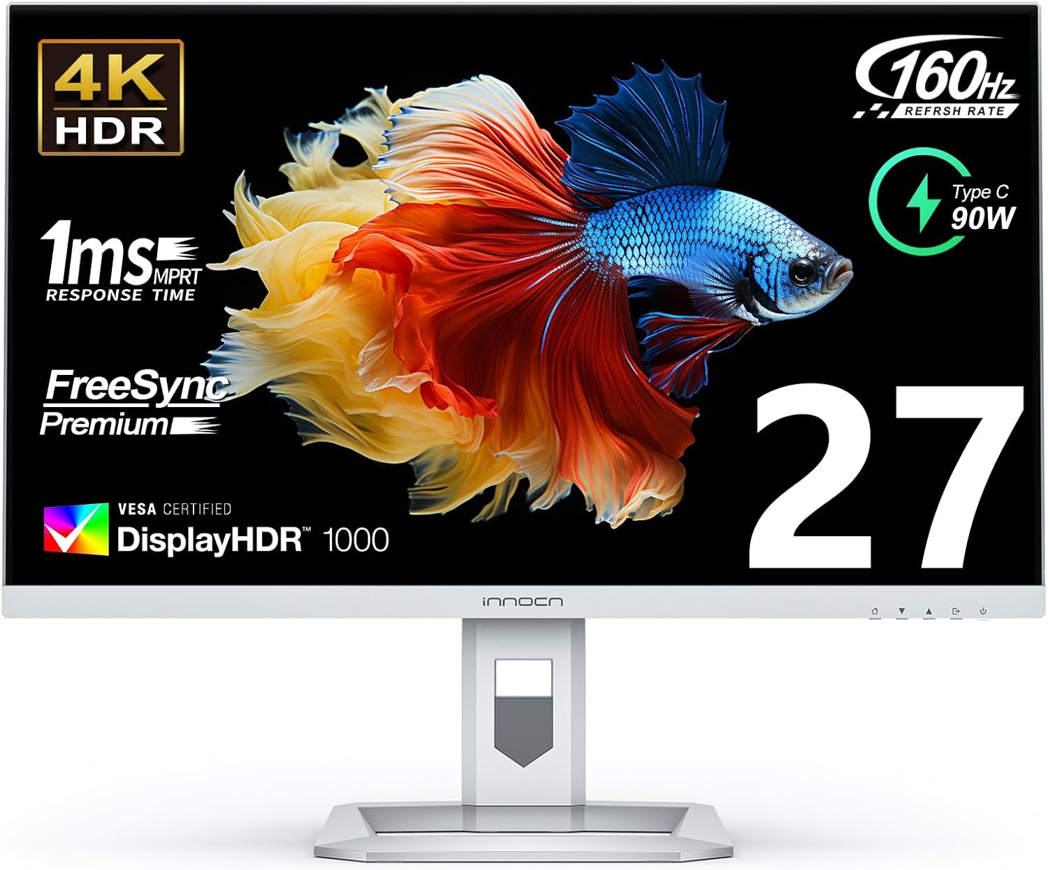 INNOCN 27" 4K Monitor Gaming 160Hz UHD 3840 x 2160p 1ms IPS HDR1000 HDMI 2.1 Com...