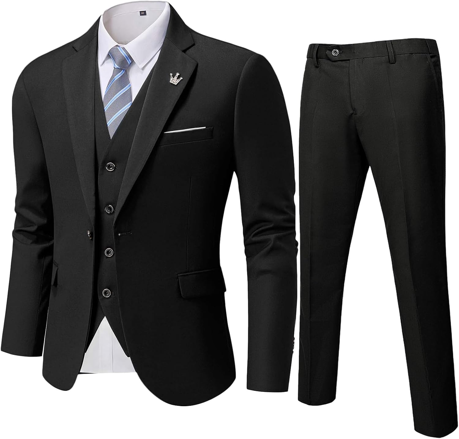 MYS Men's 3 Piece Slim Fit Suit Set, One Button Solid Jacket Vest Pants with Tie...