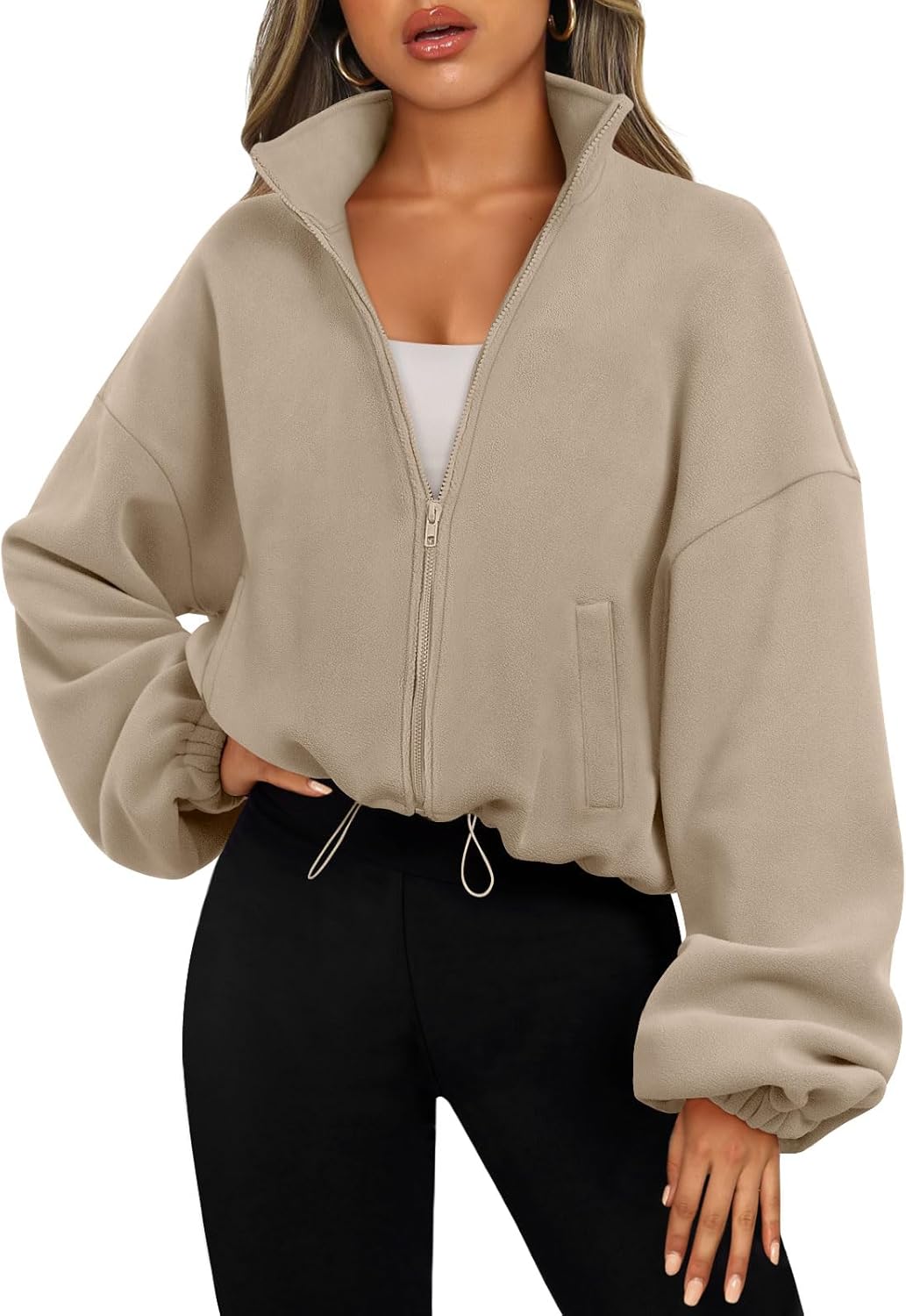 AUTOMET Womens Fleece Jackets Zip Up Oversized Swe...