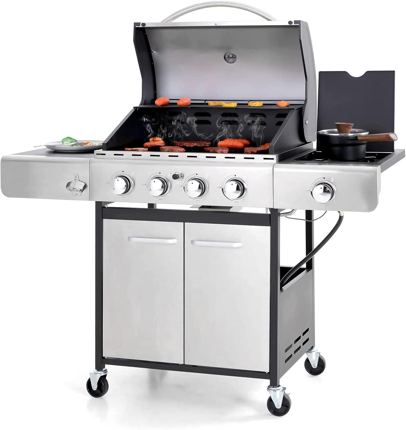Sophia & William 4-Burner Propane Gas BBQ Grill with Side Burner and Porcelain-E...