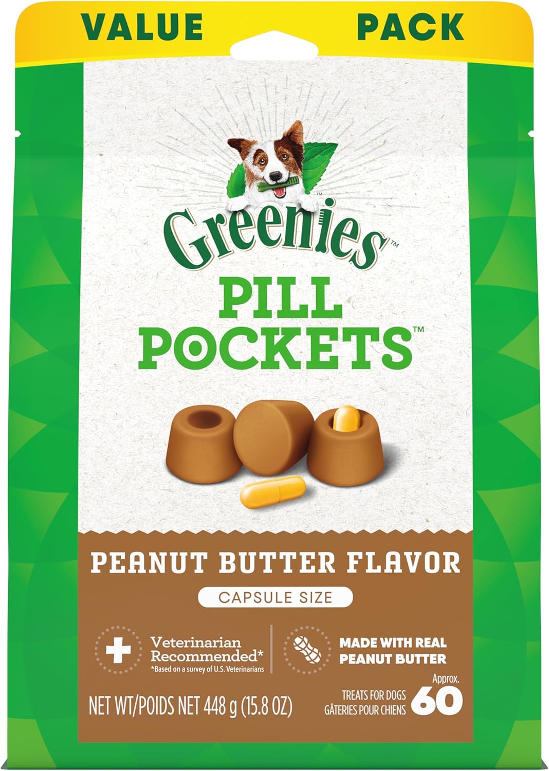 GREENIES PILL POCKETS for Dogs Capsule Size Natural Soft Dog Treats with Real Pe...