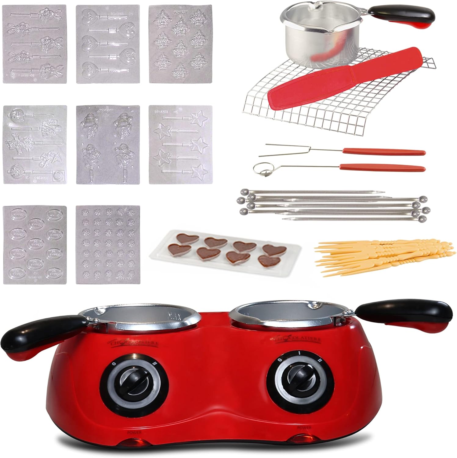 Total Chef Dual Chocolate Fondue Set Chocolatier Electric Melter Melting Pot for...