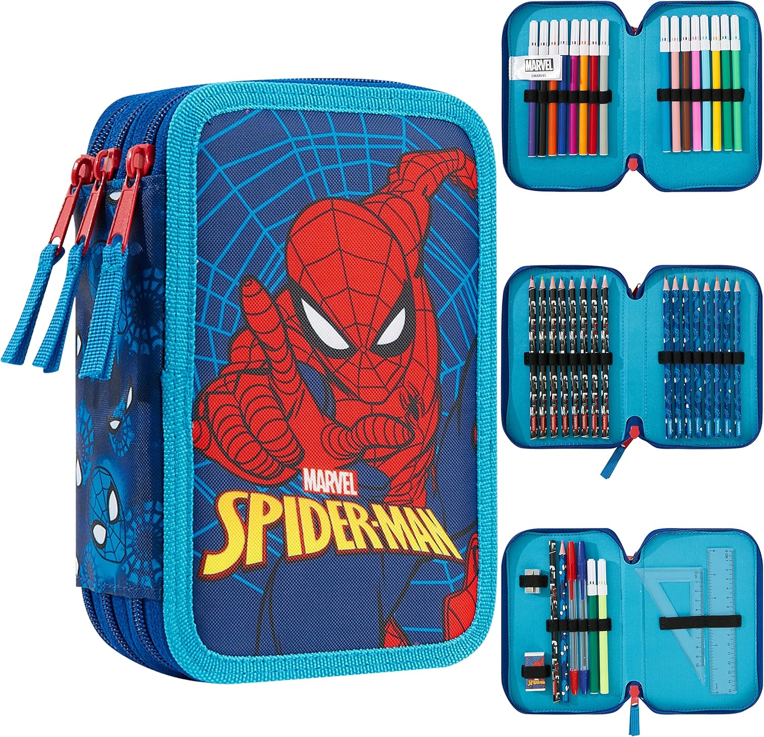 Marvel Boy's Pencil Case, Pencil Case with Compartments Filled School Supplies,...