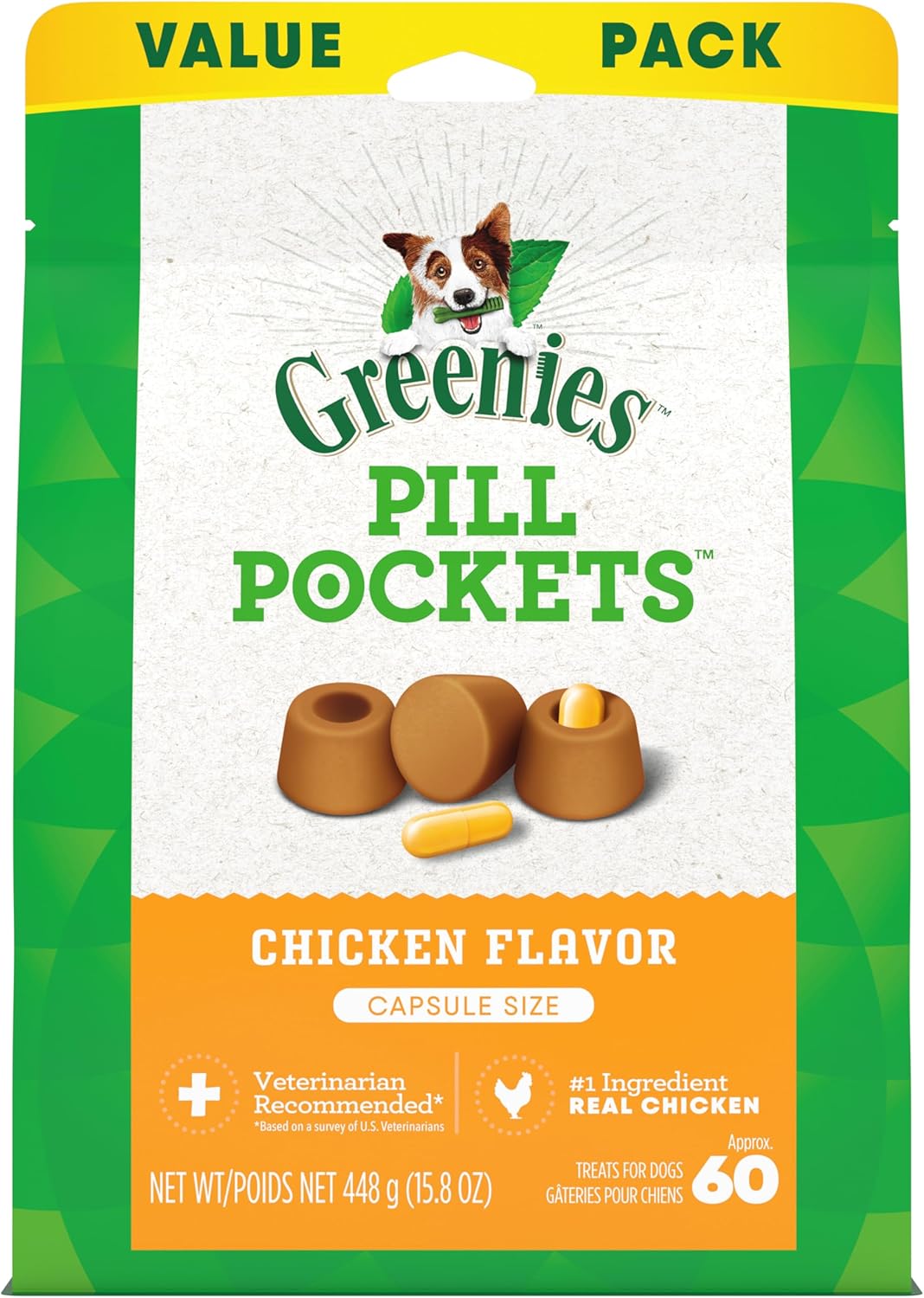 Greenies Pill Pockets for Dogs Capsule Size Natural Soft Dog Treats Chicken Flav...