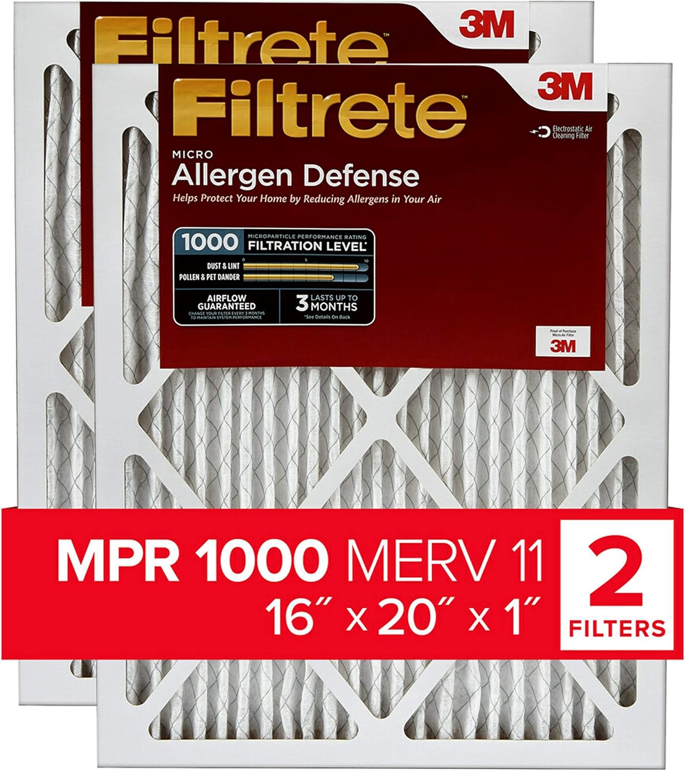Filtrete 16x20x1 AC Furnace Air Filter, MERV 11, MPR 1000, Micro Allergen Defens...