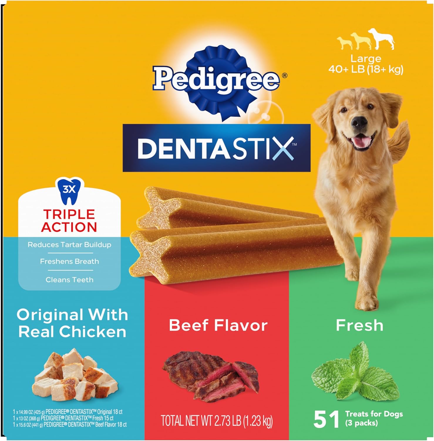 PEDIGREE DENTASTIX Large Dog Dental Care Treats Original, Beef & Fresh Variety P...