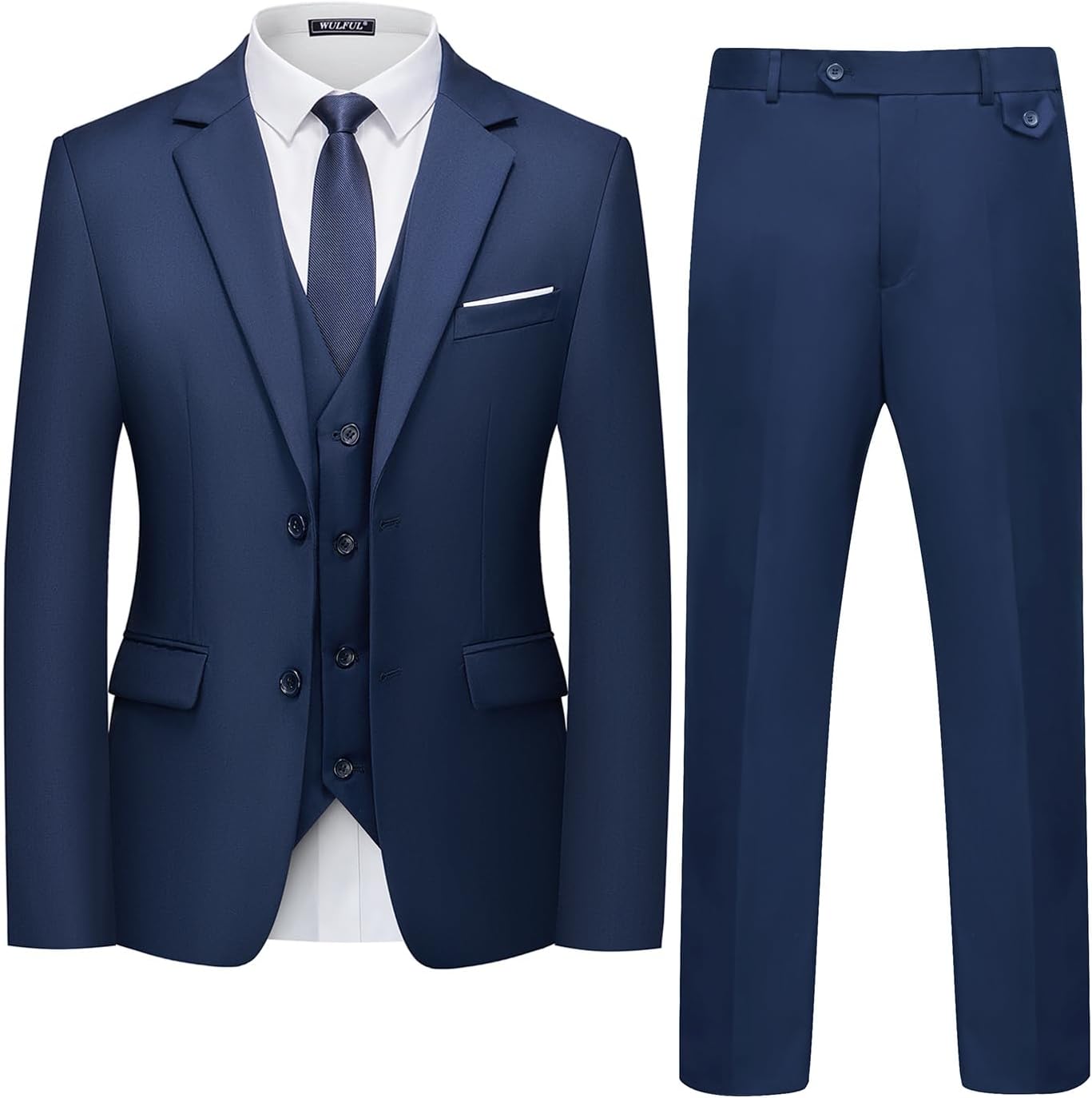 WULFUL Men's 3 Piece Slim Fit Suit Set Two Button Blazer Jacket Vest Pants Tuxed...