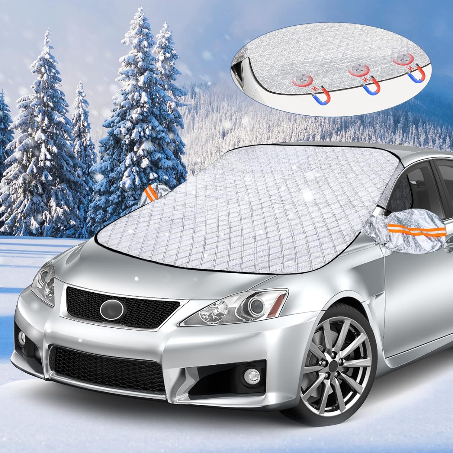 LAMA 145 * 119cm Car Windshield Cover Winter, Magnetic Car Windscreen Frost Snow...