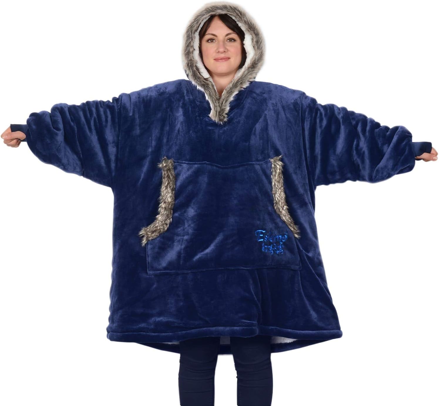 Snug Rug Navy Blue The Eskimo Blanket Hoodie Sweatshirt Hooded Blankets Super So...