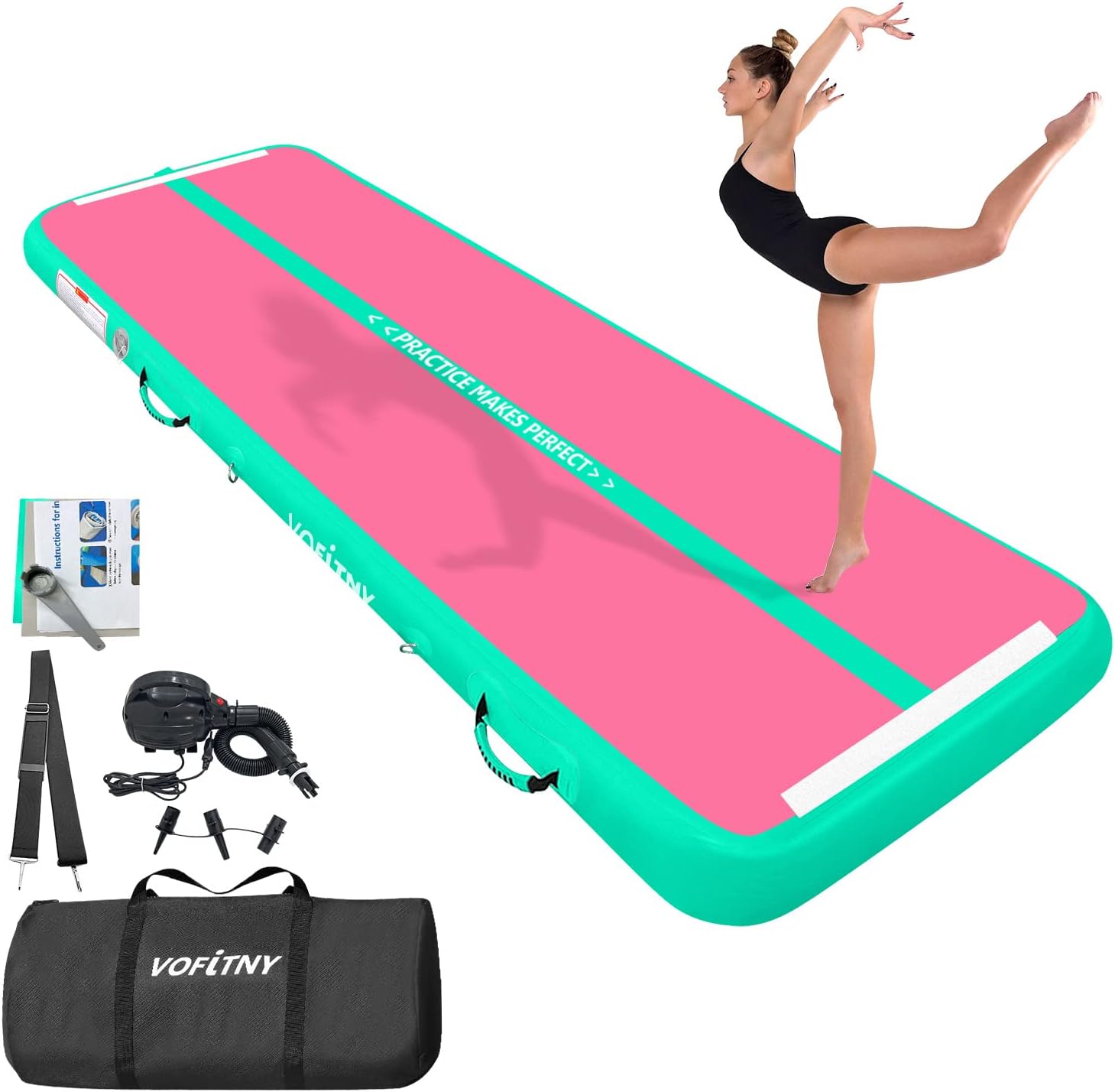 VOFiTNY All Purpose Gymnastics Mat 6.6/10/13/16/20 ft Sturdy Inflatable Tumble T...