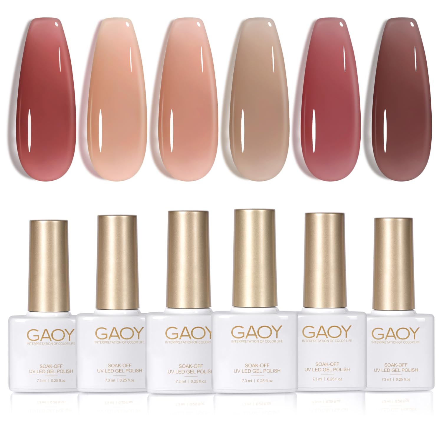 GAOY Jelly Pink Nude Gel Nail Polish Set, 6 Transparent Colors Sheer Red Brown S...