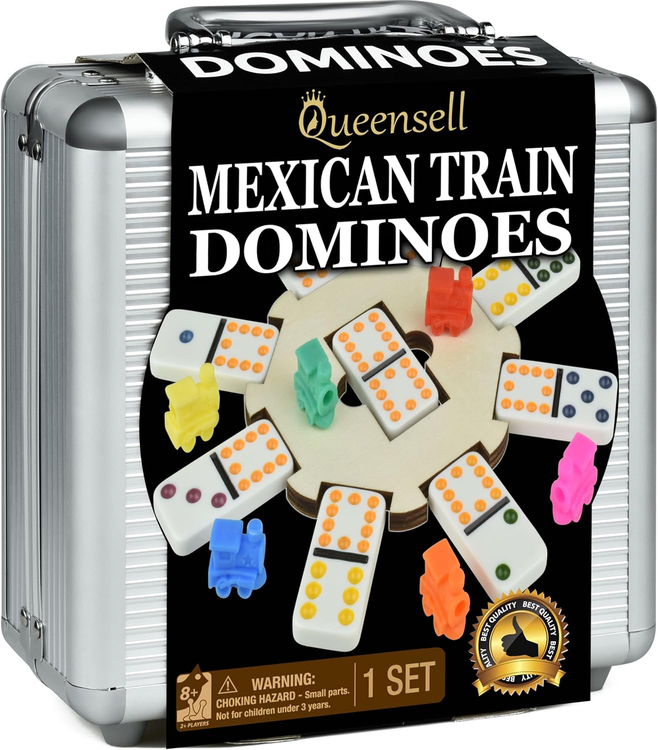 Queensell Mexican Train Dominoes Set with Wooden Hub, Domino Tile Board Games -...