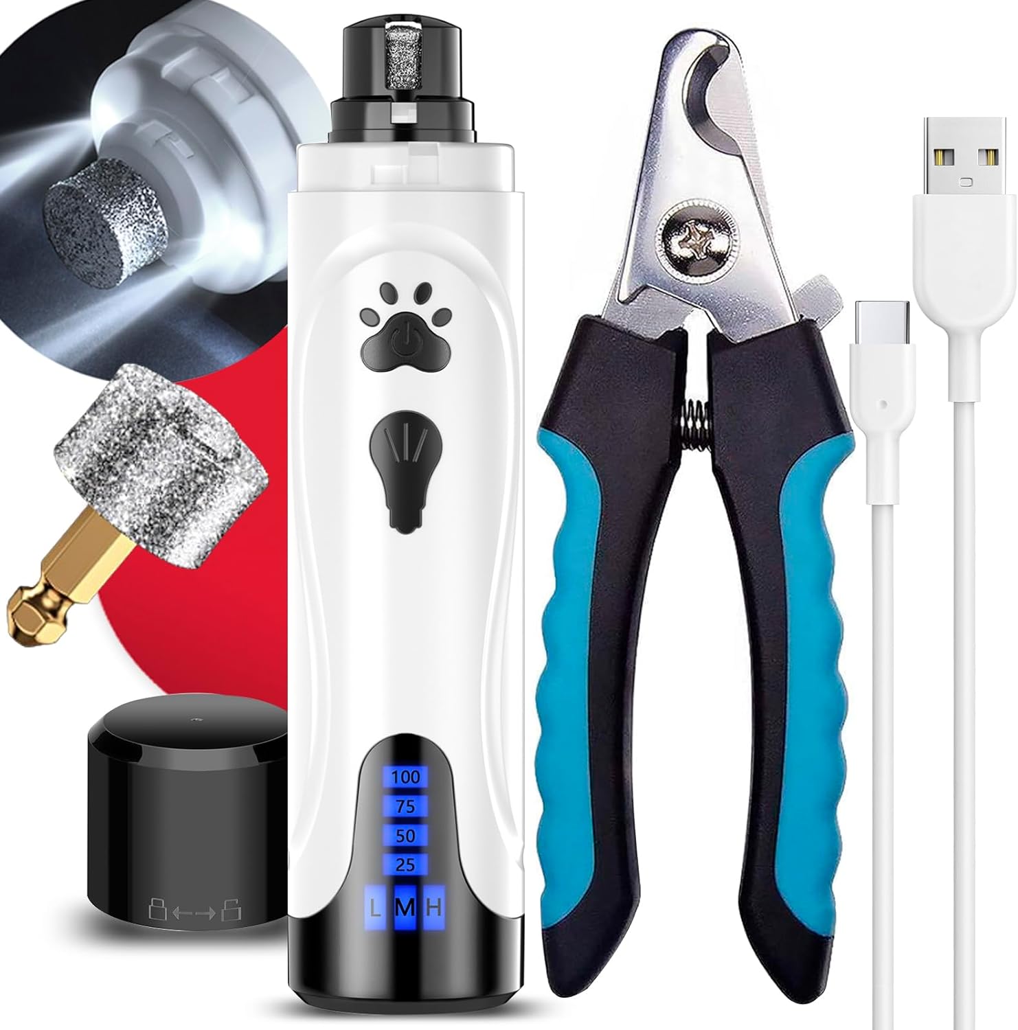 YABIFE Dog Nail Grinder, Dog Nail Trimmers and Clippers Kit, Super Quiet, for Sm...