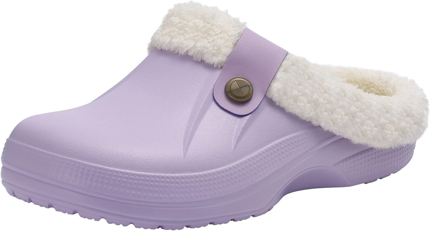 Beslip Classic Fur Lined Clogs Waterproof Winter Fuzzy Slippers for Women Men In...