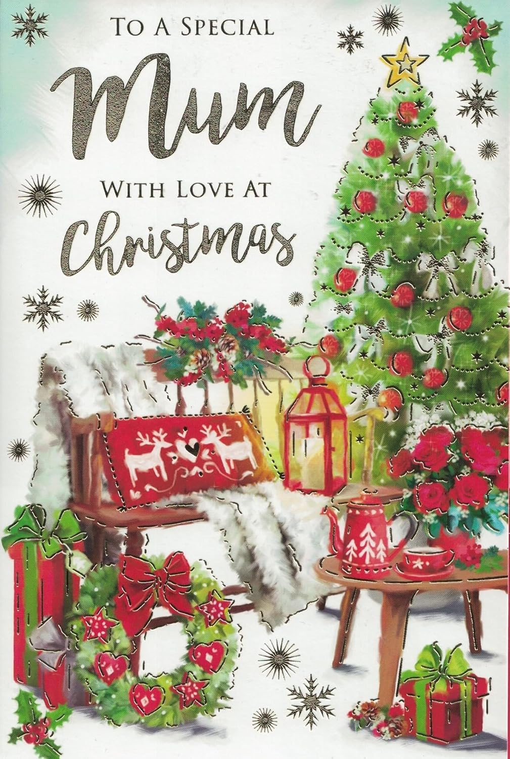 Special mum christmas card. Traditional festive xmas scene. 9 x 6 inches OE.