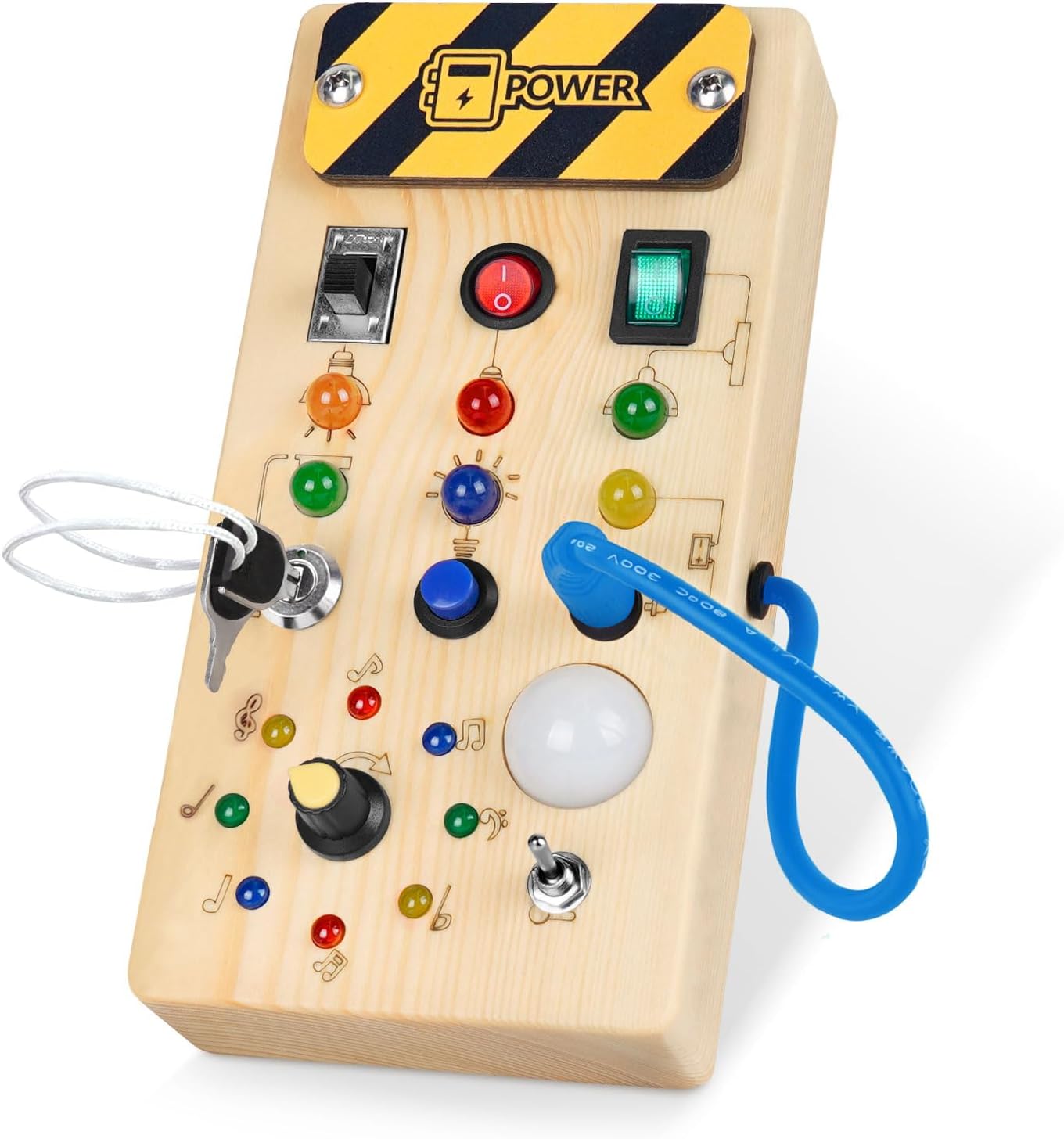 Montessori Wooden Busy Board with 8 LED Light swit...