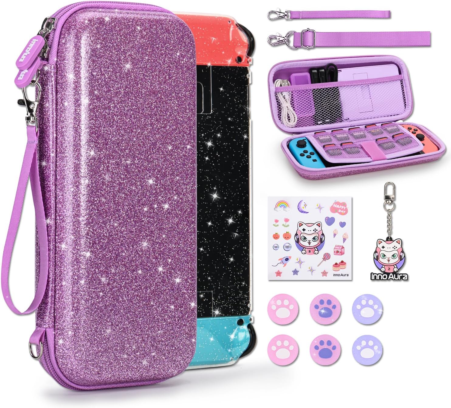 innoAura Carrying Case for Switch, Switch Accessories Set with Shiny Switch Port...