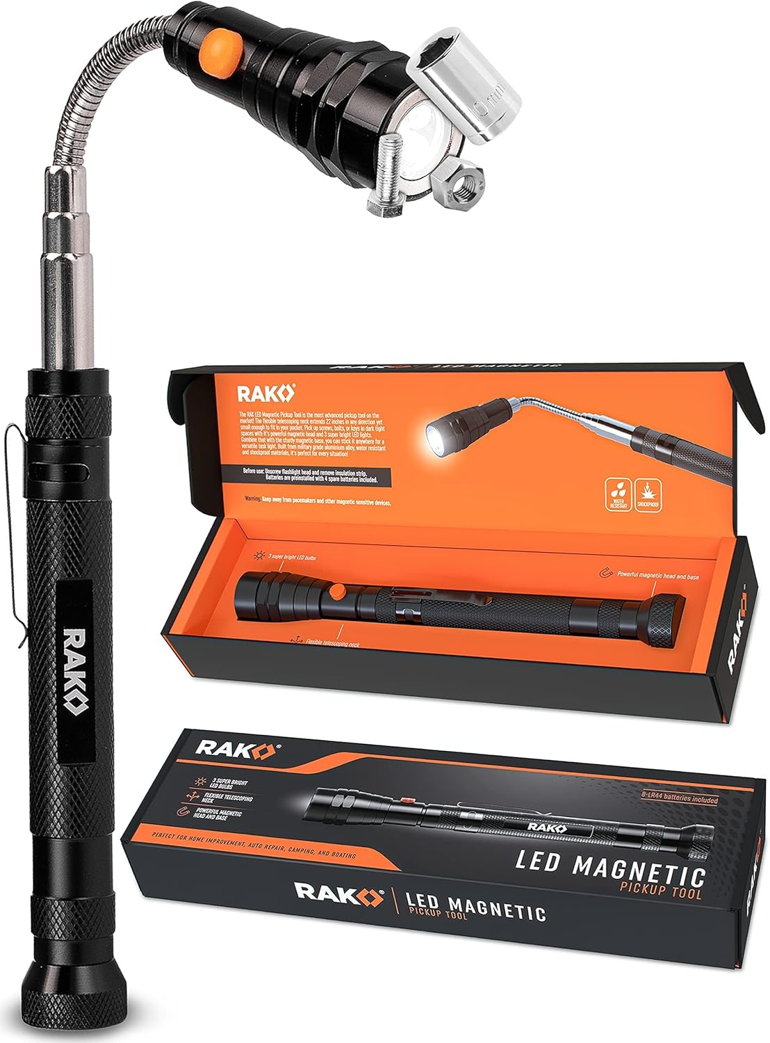 RAK Magnetic Pickup Tool Gifts for Men - Telescoping Magnet with LED Flashlight...