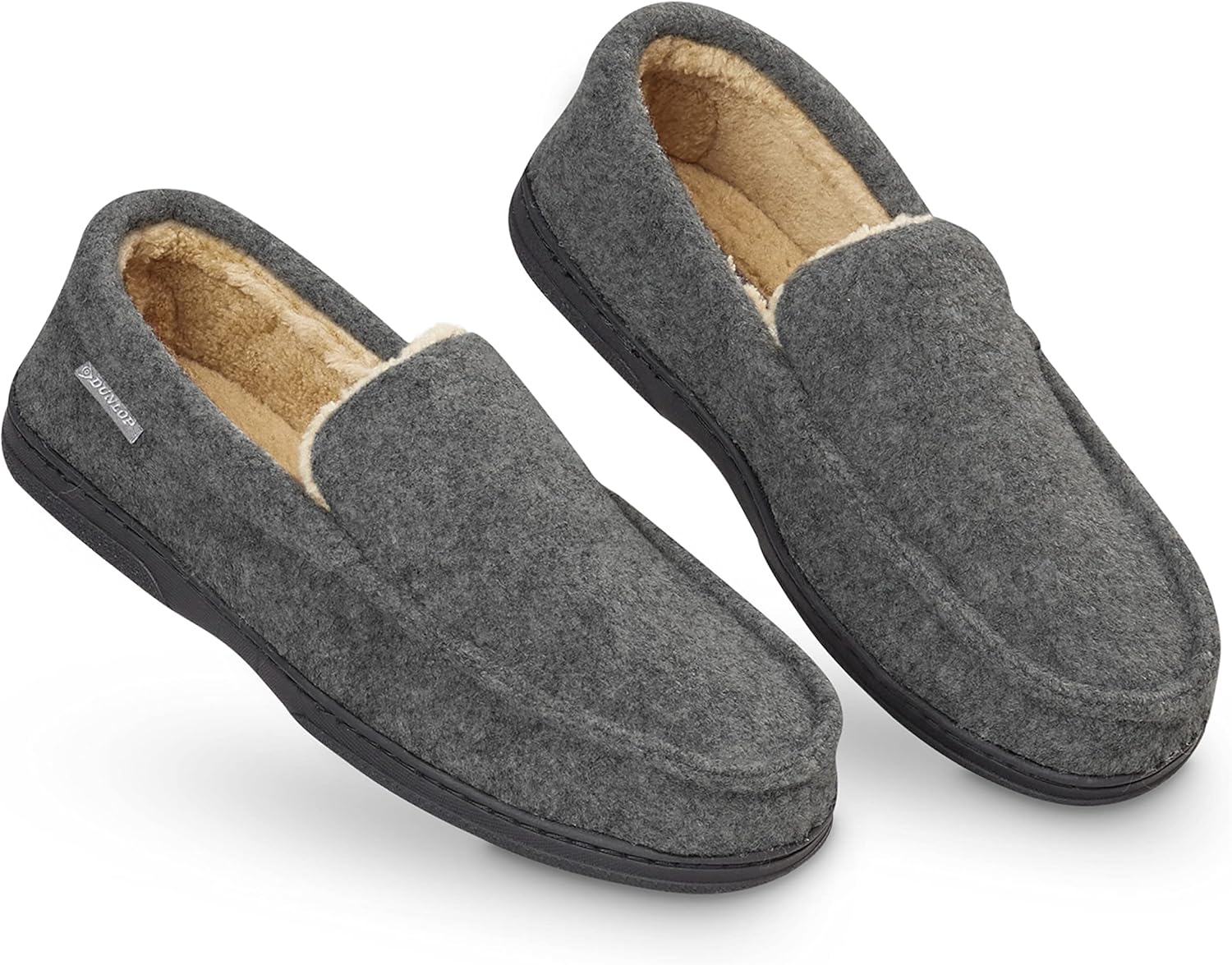 DUNLOP Moccasins Slippers Men Loafers Faux Fur Slippers Rubber Sole Memory Foam...