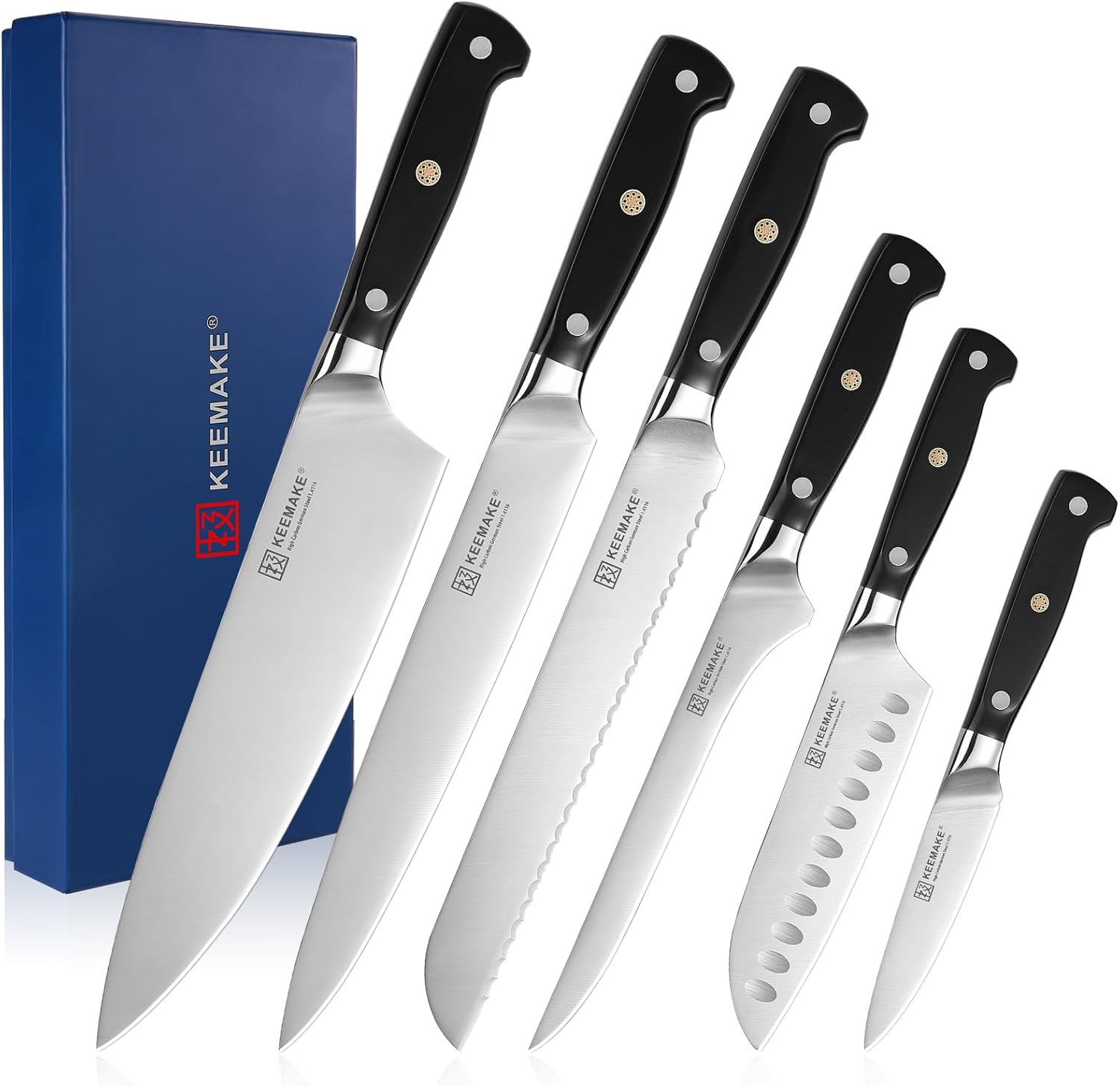 KEEMAKE Knife Set of 6, Kitchen Knife Sets with High Carbon German Stainless Ste...