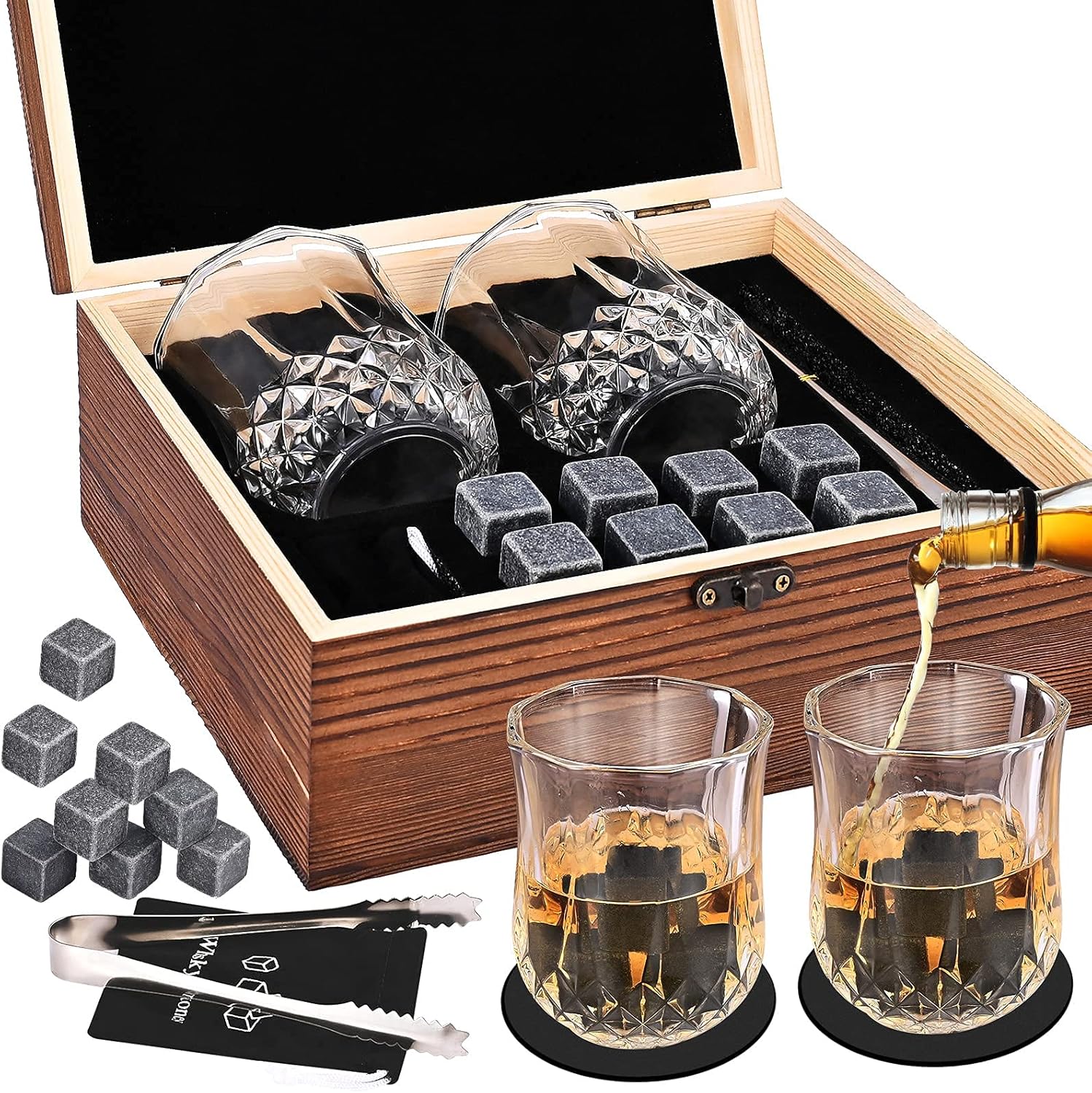 Whiskey Stones, GOLDGE Whiskey Glass Gift Set, Whisky Rocks Chilling Stones, Whi...