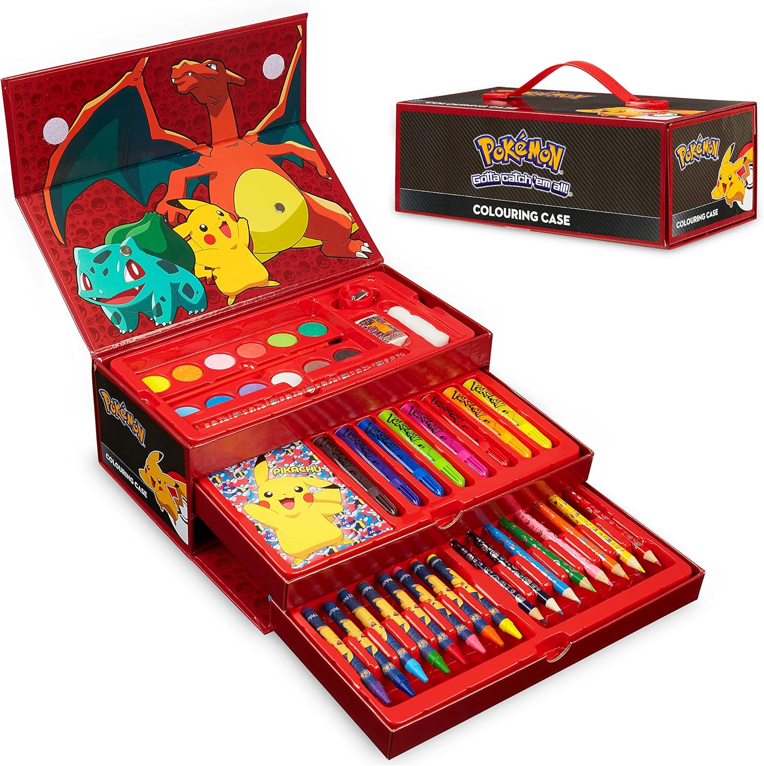 Pokemon Art Supplies Set, Kids Painting Drawing Colouring Travel Case with Crayo...