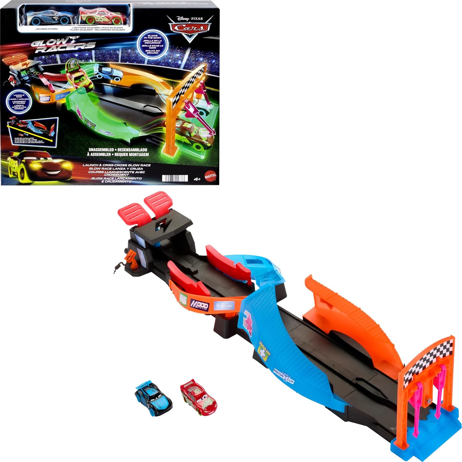 Mattel Disney and Pixar Cars Glow Racers Launch ‘N Criss-Cross Playset with 2 Gl...