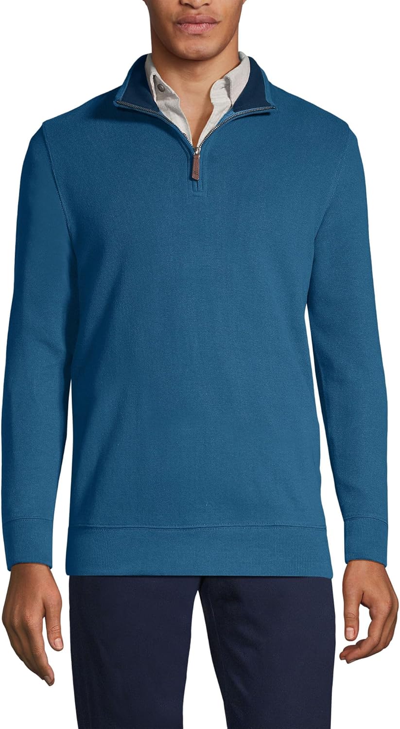 Lands' End Men's Bedford Rib Quarter Zip Sweater Large Evening Blue