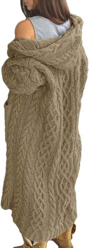 NIUBIA Womens Casual Long Sleeve Open Cardigan Warm Hooded Outwear Coat Cable Kn...