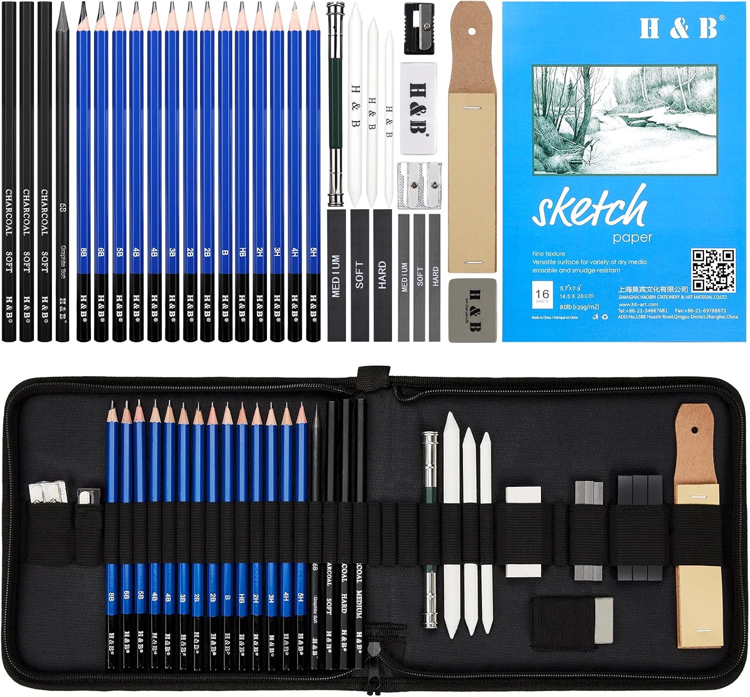 Coolzon Drawing Pencils Sketch Pencils, 35 pcs Artist Set Drawing Case with Sket...