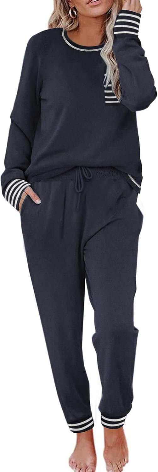 Ekouaer Pajamas Women's Long Sleeve Pj Set Soft 2 Piece Loungewear Sleepwear wit...