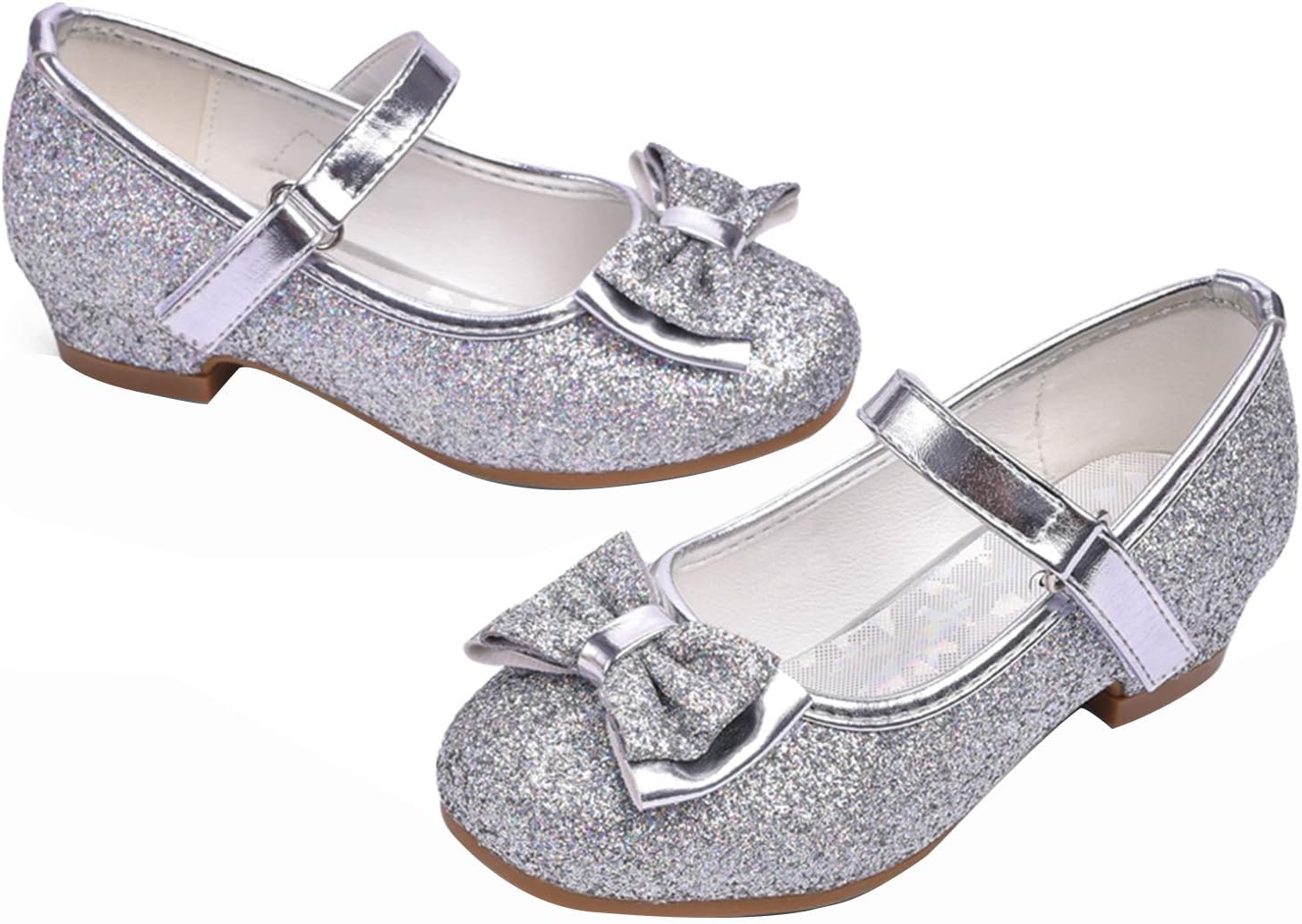 Stelle Girls Dress Shoes Glitter Princess Shoe Flower Mary Jane Low Heels Party...