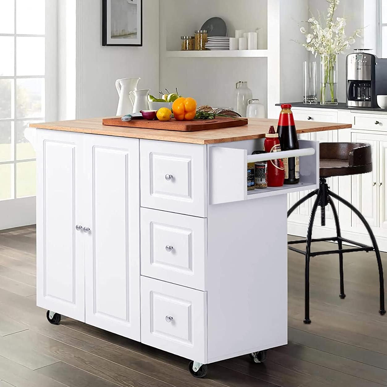 PHI VILLA Kitchen Island Cart on Wheels - Portable Kitchen Island with Drop Leaf...