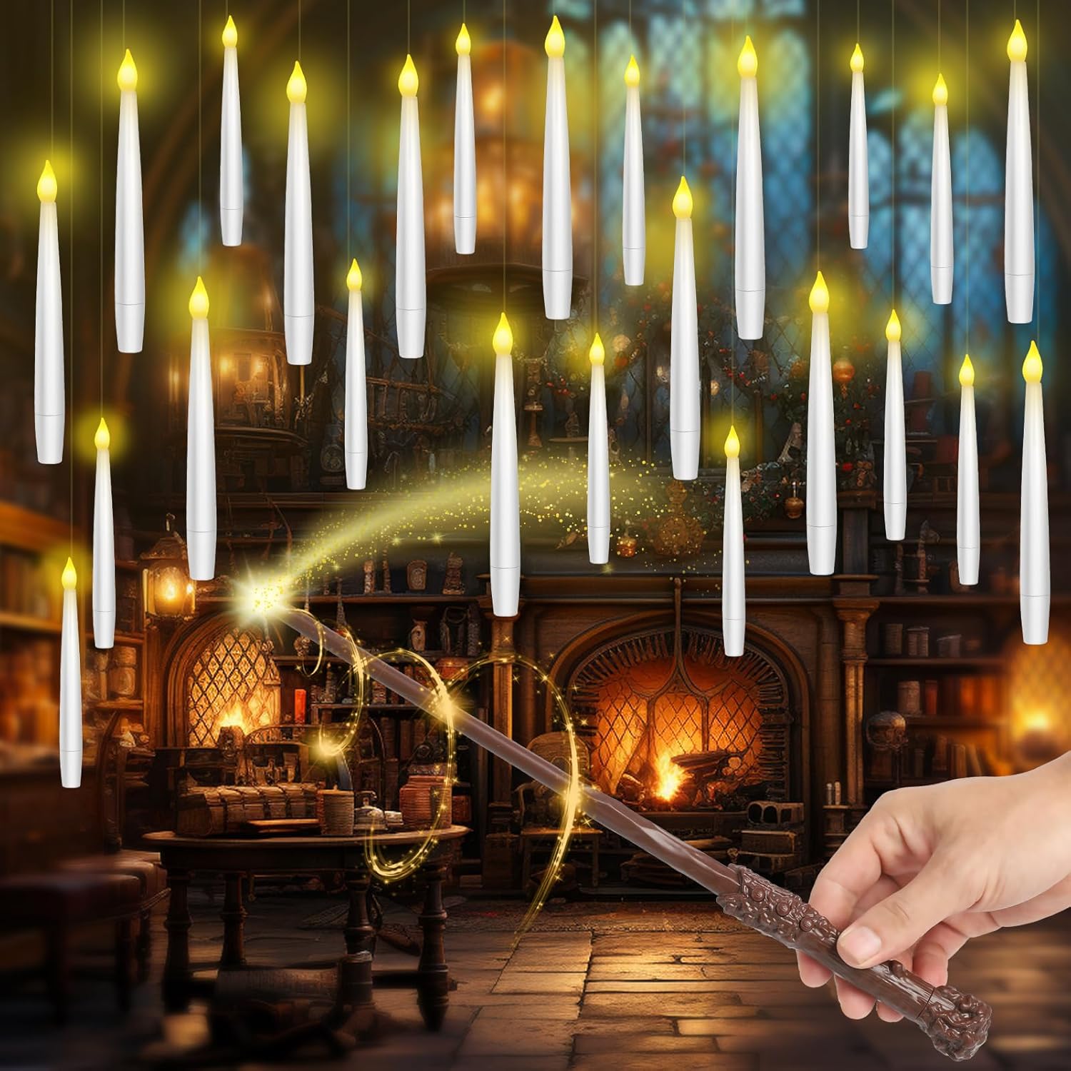 Aptliton 24pcs Floating Candles with Wand Remote, Flickering Warm Light with 6H...