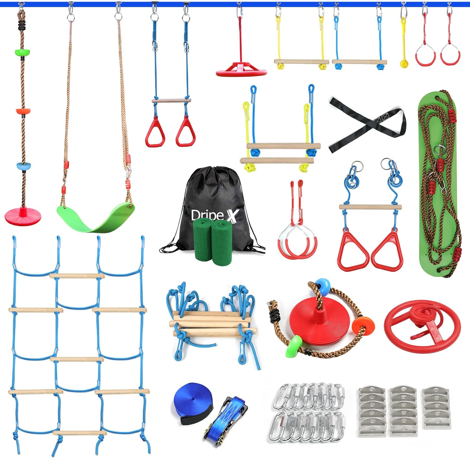 Ninja Obstacle Course for Kids Backyard - 10 Durable Obstacles and 60' Slackline...