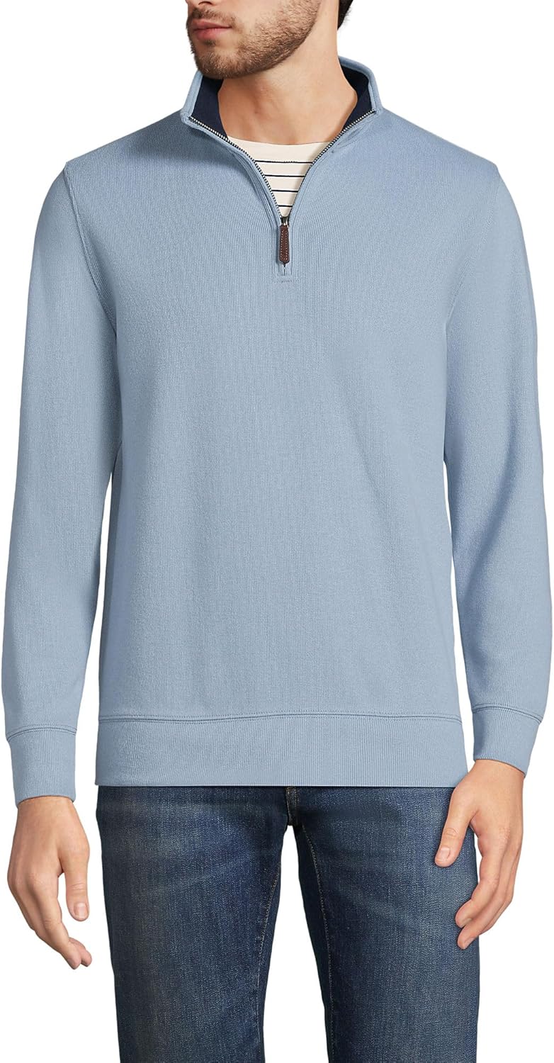 Lands' End Men's Bedford Rib Quarter Zip Sweater XX-Large Tall Pale Slate Blue