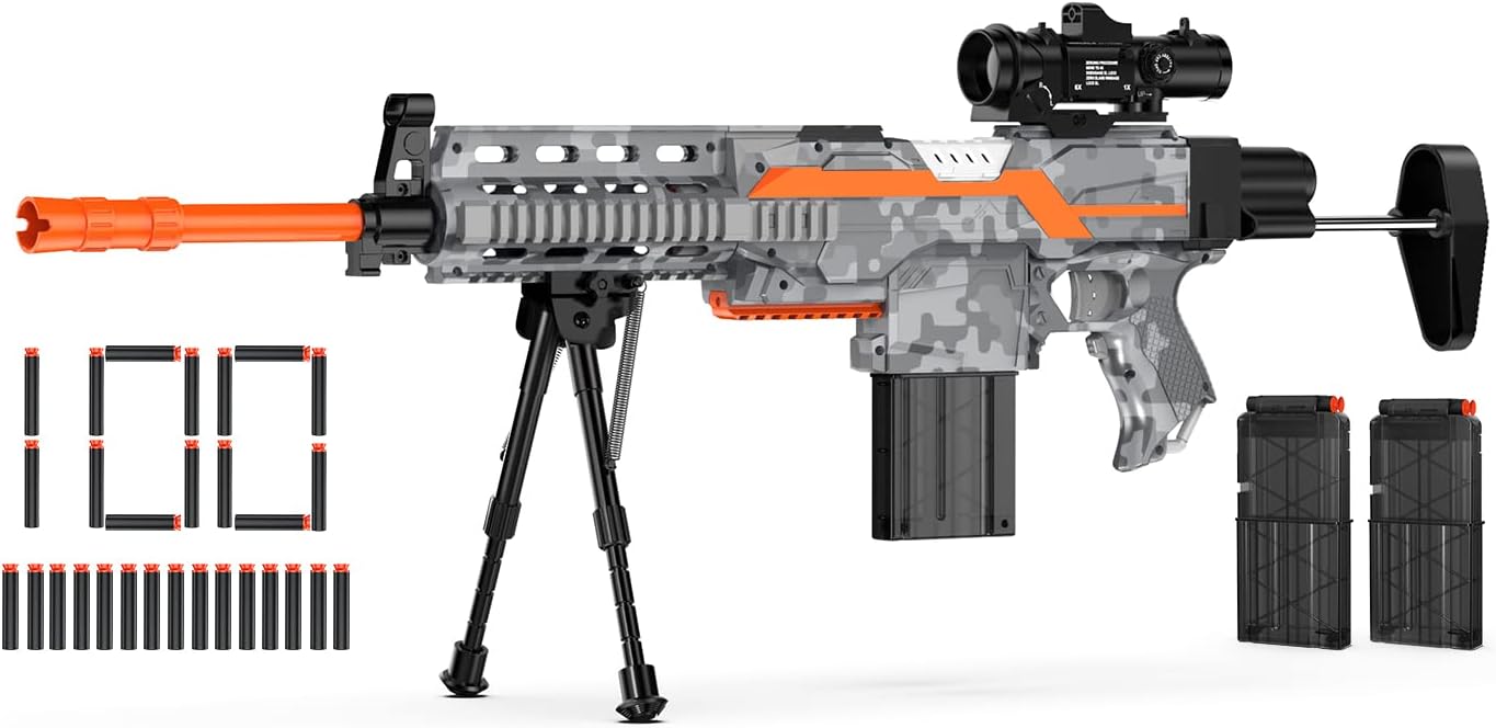 Automatic Toy Gun Sniper with Scope - 3 Modes Toy Foam Blasters with Bipod, 2 Ma...